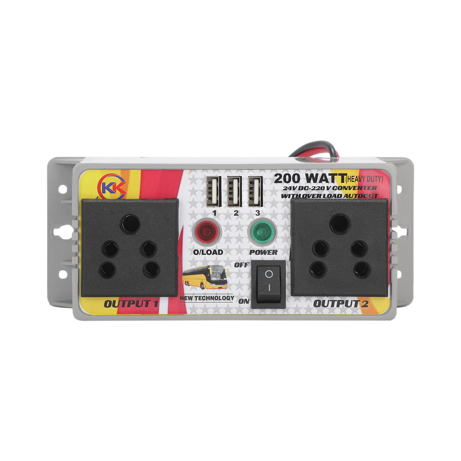 KK Converter 200W 12V/24V DC to 220V AC power converter with dual output sockets